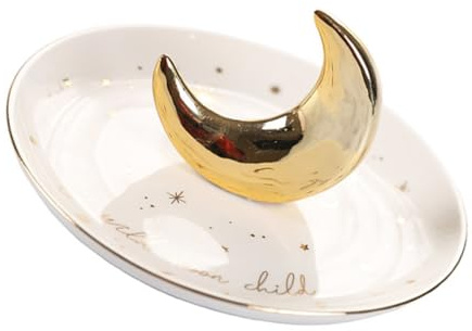 Homoyoyo Vassoio Portagioielli in Ceramica Dorato Decorativo, Piatto Per Gioielli e Collane, Organizer Compatto Per Piccoli Oggetti e Cosmetici, Accessorio Casa e Camera Da Letto