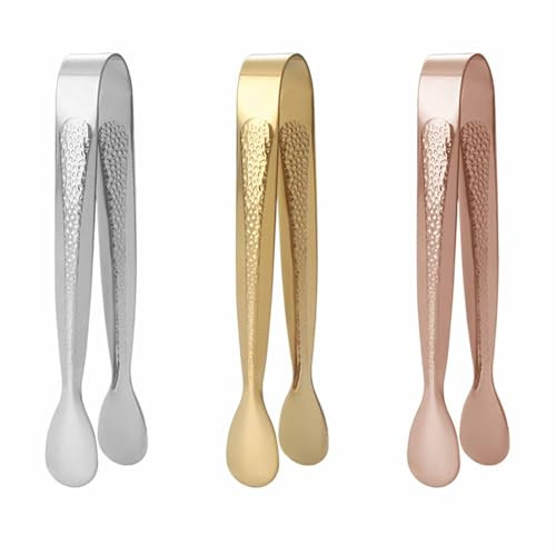 3 pcs Stainless Steel Sugar Tongs- Versatile Mini Tong for Ice, Sugar Cube Tongs, and Food Handling - Kitchen Essential Small Tongs for Food