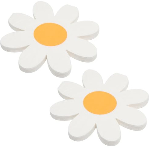 UOCAI Lot de 40 serviettes de marguerites, serviettes d'anniversaire, décorations de marguerites, serviettes en papier en forme de fleur, décoration d'anniversaire, serviettes en papier en forme de