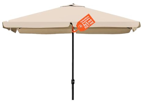 Avilia - Ombrellone da Giardino 3x3 Inclinabile con Meccanismo a Carrucola, Struttura in Acciaio, Telo Poliestere Anti-UV, Facile da Aprire e Regolare, Ideale per Giardino, Terrazzo e Piscina Ekrù