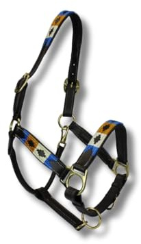 Cabestro de Polo de Cuero de Lujo Para Caballos – Doble Ajustable y Suave Con Punta – Diseño Único Hecho a Mano – 11 Colores – Cob & Full – Caramelos(Oro-Blanco-Azul, Full)