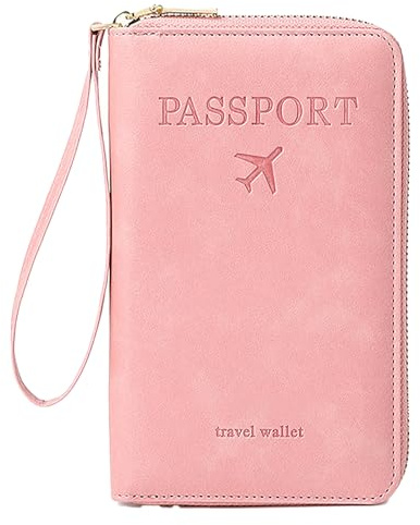 Passport Holder Travel Wallet Leather, Multifunctional RFID Blocker Passport Wallet, Passport and Card Holder with Zipper Card Slots, Protective Passport Covers Wallet Pouch for Men & Women Couples