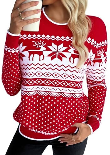 Jahetuul Suéter Navideño Mujer Diseño de Reno Suéter de Punto Suave y Cálido Jersey de Invierno Elegante Amiga y Familia