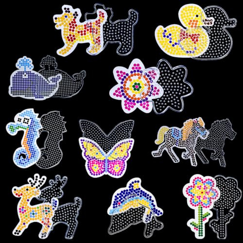 10 Stück Bügelperlen Platten, Bügelperlen Vorlagen, Bügelperlen Steckplatte, Perlenplatte quadratisch, Bügelperlen Stiftplatten Set, Perlen Platte Quadrat, Bügelperlen Stiftplatte Transparent