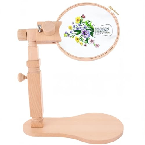 Embroidery Hoop Stand, Adjustable Wooden Cross Stitch Frame and Stand Hands Free Embroidery Hoop Holder for Art Craft Sewing Projects