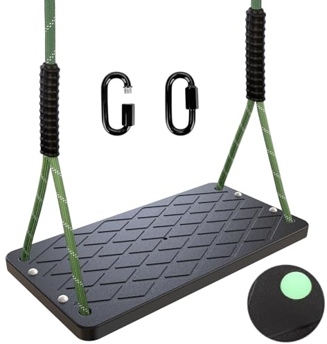 Schaukel Outdoor Kinderschaukel, 270kg Rutschfester Kunststoff Schaukelsitz mit 1,2m-1.8m Langem Verstellbarem Seil und 2 Karabinern für Spielplatz Garten Schaukel Indoor, Schwarz