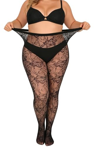 Lusofie 2 medias de encaje de talla grande con patrón floral, cintura alta, medias negras de talla grande para mujer, cómodas medias de red de terciopelo de hasta 230 libras