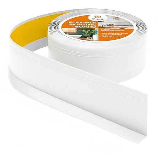 Quest sockellist mjuk PVC självhäftande 70x20 mm flexibel – vit, 15 m | Böjbar avslutningslist för kök och badrum, vattentät – tätar fogar vid vägg och golv, UV-resistent