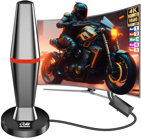 Antenna TV Interna,2026 Antenna TV Interna Amplificata Potente Ricezione 360° fino a 100 km con Base Magnetica,Supporta 4K/1080p/VHF/UHF (White (with amplifier))