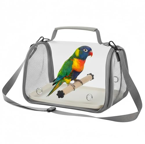 1 PC Bird Carrier Bag 25x19x18cm, Bird Travel Cage with Standing Perch and Tray for Parrot Parakeet Small Animals (Grey)