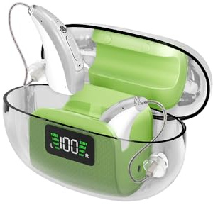Hearing360 Amplificatori Acustici Ricaricabili GM303, con Bluetooth, App per Regolazione del Suono, Custodia di pulizia dotata di UV-C, Batteria a lunga durata