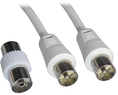 AQUARIUS 15 Metre White Coaxial TV Aerial Cable - Male to Male with Female Coupler