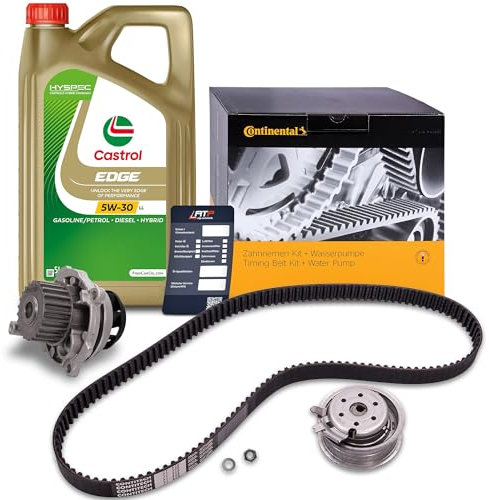1x Original CONTITECH Zahnriemensatz inkl. Wasserpumpe + 5 L CASTROL EDGE TITANIUM FST 5W-30 LL