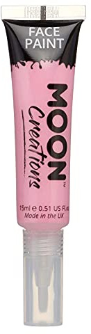 Moon Creations Face & Body Paint Tubes with Brush Applicator | Pink | 15ml | Ready to Use | Cruelty Free, Made in UK | Face Paint for Kids, Adults, Fancy Dress, Festivals, Halloween