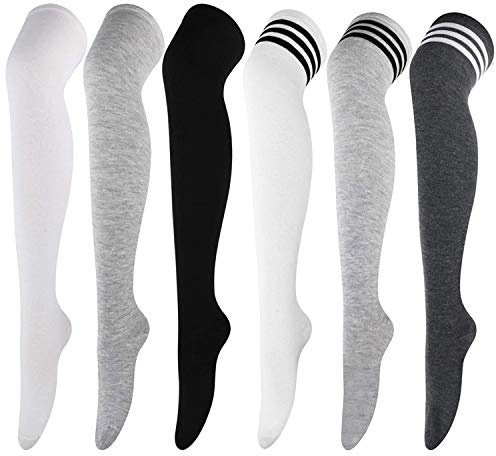 DRESHOW 6 Paires Chaussettes Hautes Montantes de Genoux Longues Cuisse Dessus du Genou Jambières pour Filles et Femmes, Taille Unique