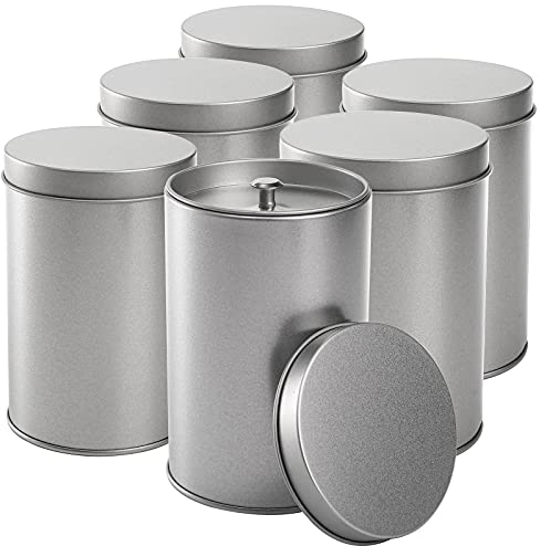 Yesland 6 Pack Tea Tin Canister with Airtight Double Lids, 12 Oz Tin Can Box and Small Round Kitchen Canisters for Loose Tea, Coffee, Candy, Herbs and Spices(Silver)