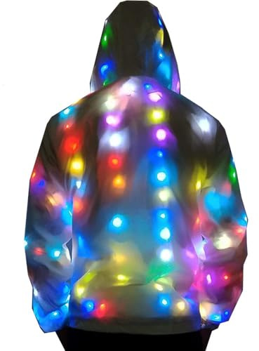 Mens Womens LED Flash Light Rave Jacket Pants Baseball Hoodies Sport Outwear Party Costume Xmas Fancy Dress (M, Jacket)