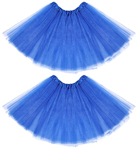 Geyoga Paquet de 2 Jupes Tutu Courtes Élastiques Tutu en Tulle Vintage des Années 50 pour Danse Ballet (Bleu Royal)