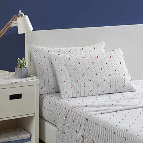 Nautica - Twin Sheets, Cotton Percale Bedding Set, Casual Home Decor (Audley Stripe Red, Twin)