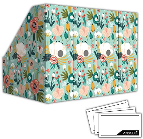 ANSSDO 6 Pack Cardboard Magazine Holder - Premium Magazine File Organizer, Large Volume Storage Box - Teal Floral