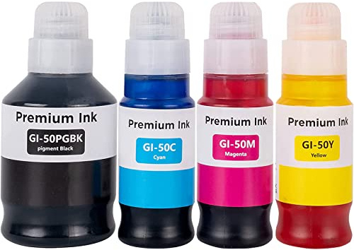 GI50 Ink Cartridges Compatible with Canon Pixma GI-50 Ink Bottle Multipack for Pixma G1520 G1530 G1560 G2520 G2560 G2570 G3520 G3560 G4570 G5050 G6050 G7050 GM2050 GM4050 (4-Pack BK/C/M/Y)