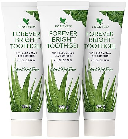 Forever Living – Bright Toothgel – (3 x 130 g) | Aloe Vera-gel och bipropolis; fluoridfri tandgel med pepparmynta smak för daglig munvård