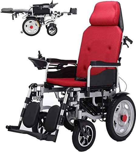Fauteuil Roulant électrique Robuste Pliable avec Appui-Tête Dossier Et Pédale Réglables, Joystick, Conduite avec Alimentation Électrique Ou Utilisation comme Fauteuil Roulant Manuel,Red