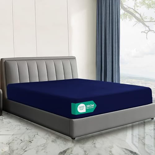 Linen World Hotel Quality 4FT Small Double Fitted Sheet (122×190cm) Navy – 26cm Deep Pocket Brushed Microfiber Bottom Sheet, OEKO-TEX Certified, Soft, Breathable, Easy Care Bed Sheet