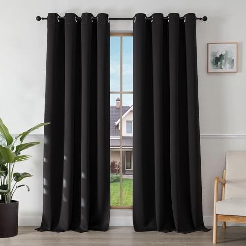 Joydeco Tende Oscuranti per Interni 2 Pezzi L 140 x A 260, Tende Termiche Isolanti con Occhielli per Soggiorno e Camera da Letto Moderne Blackout Curtains, Nero