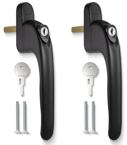 Bwintech 2 Pcs in-Line Black UPVC Aluminium Window Handle, 43mm Spindle for Indoor and Outdoor UPVC Window