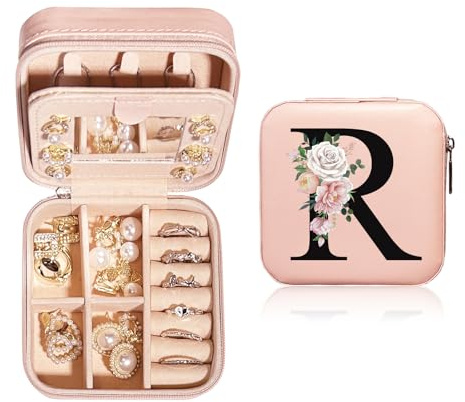 JEKUGOT Personalized Jewelry Box Small - Travel Jewelry Case with Mirror, Travel Jewelry Organizer Storage Trinket Box, Birthday Gift for Women, Mothers, and Friends（A）