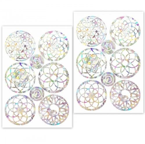 Litinliv 16 Stück Anti-Kollisions-Aufkleber, Prisma Fensteraufkleber, Fensteraufkleber Kreis, Vogel Anti Folie, Regenbogen Fensterfolie, Prism-Fenster-Abziehbilder um Vogelschläge zu Verhindern