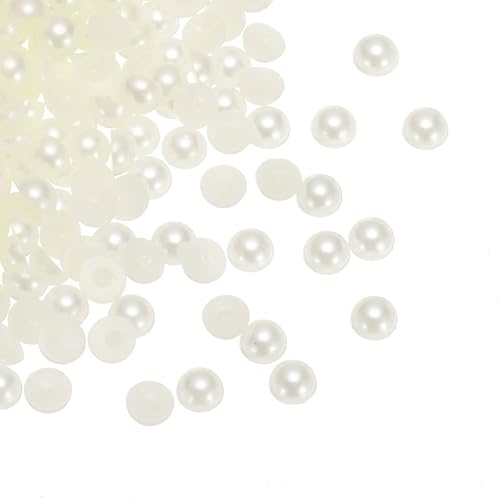 sourcing map 300 perlas planas de plástico ABS de 6 mm, semiredondas, cuentas de imitación para manualidades, zapatos, decoración, ropa, boda, Navidad, marcos de fotos, color beige