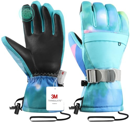 Pnosnesy Ski Gloves, Waterproof Snow Gloves Winter Gloves, Windproof Touchscreen Cold Weather Gloves for Men Women Kids