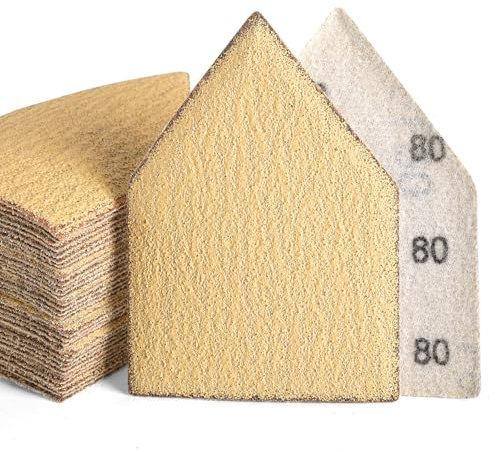 POLIWELL 50PCS 90mm x 65mm 80 Grit Triangle Sanding Sheets Hook & Loop Replace Milwaukee M12 Orbital Detail Sander Accessories, Alumina Abrasive Sandpaper for Wood Finishing, Detail Sanding