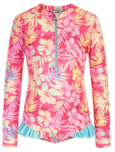 GRACE KARIN Kinder Badeanzüge Langarm Strandbekleidung Pool Sport Schwimmbekleidung Einteiliger Badeanzug Rosa 6-7 Jahre