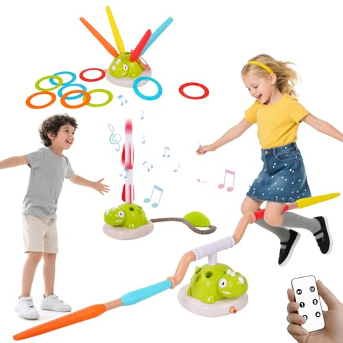 3 en 1 Jeux Exterieur Enfant, Jeu de Lancer d’Anneaux, FuséE Jouet, Saut Musical, Jeux Enfants 3 4 5 6 7 8 9 Ans Noel Jeuxs, Fille GarçOn Cadeau Anniversaire