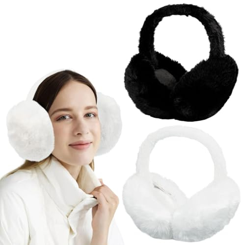 Bafiwu 2Pcs Earmuffs Winter Ear Muffs for Women Men Plush Ear Warmers Foldable Ear Cover Soft Velvet Ear Muff for Warm Windproof