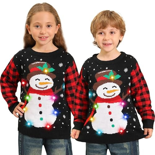 Kouric Pull Moche de Noel Femme Homme,Pull de Noel Lumineux LED,Unisexe Pulls de Noël Drole,Pull Noel Moche Couple Assortis,Pull Noel Famille Hiver Chaud Col Rond