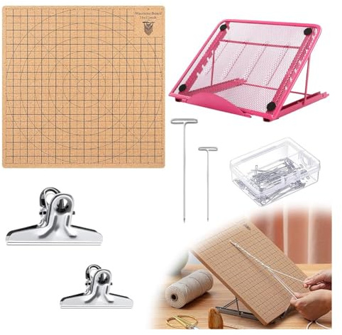 Harewtwy Macrame Board Set med T-nålklämma, tillbehör stickning hantverkshjälp, makramé och knutbräda, makramé tillbehör S