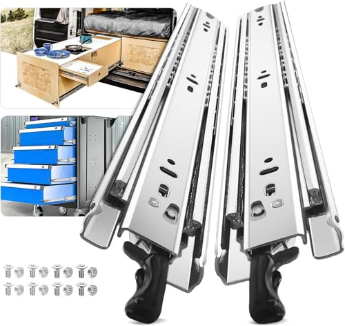 ToBeGreat Glissiere Pour Tiroir Charge Lourde 350 mm Avec Serrure Camping Car & Armoire à outils Latéral Coulisse de Sortie Totale Rail Coulissant Glissière a Bille max 68 kg 1 Paire(2 pièces)