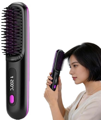 2026 Peigne Lissant Chauffant En CéRamique Sans Fil,Brosse Coiffante Pour Cheveux Courts,Cordless Ceramic Heated Hair Straightening Comb,Usb Rechargeable,3 Heat Settings & Led Screen (Black)