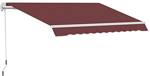 Outsunny Toldo Manual Retráctil 350x250 cm, Toldo Exterior Terraza con Ángulo Ajustable, Manivela, Estructura de Aluminio y Protección UV30+, para Jardín, Patio, Ventanas, Rojo Vino