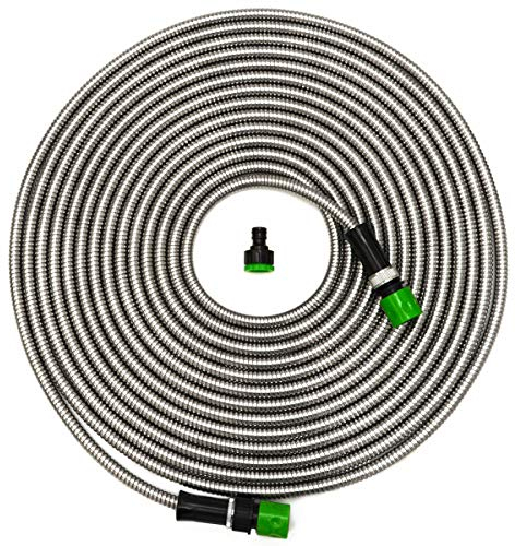 eyepower Edelstahl Gartenschlauch 15m - Metall Wasserschlauch Winterfest Knickfrei - Flexibler Schlauch mit Anschluss - Flexi Schlauch für Garten, Camping, Wohnmobil - Metallschlauch Flexibel