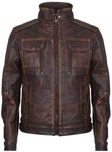 Herr löpare 100 % läder motorcykeljacka motorcykeljacka, Brun, 5XL