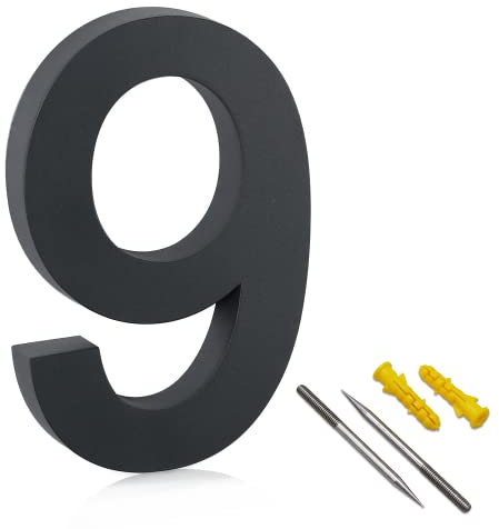 Lukadria 3D Hausnummer 9 - rostfreie Zahl für die Hauswand XXL - witterungsbeständige Haus-Nummer aus Edelstahl V2A - 25 cm hoch - Anthrazit-Grau
