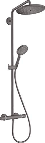 hansgrohe Duschsystem Croma Select S Showerpipe 280, regndusch (duschhuvud, duschstång, termostat, slang och 3 stråltyper) i borstad svart krom.
