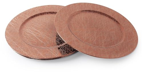 Cheerful Bargains Set of 4 33 cm Red Round Plastic Charger Plates | Decorative & Reusable Geometric Design Under Plates for Christmas Tableware | Ideal for Traditional Xmas Dinners & Parties