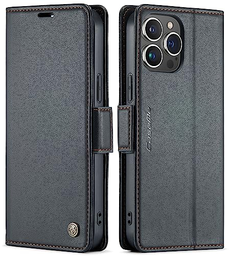 QLTYPRI Hülle für iPhone 13 Pro Max mit RFID Schutz, Vintage Leder Handyhülle mit Kartenfach Ständer PU Ledertasche Stoßfeste Flip Wallet Case Kompatibel mit iPhone 13 Pro Max - Schwarz