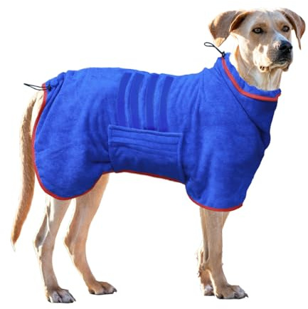 Dog Drying Coat Bathrobe Towel, Microfibre Material Fast Drying Super Absorbent Dog Bath Robe, Pet Quick Drying Moisture Absorbing Dog Robe Pet Dressing Gown with Adjustable Collar Belly Strap